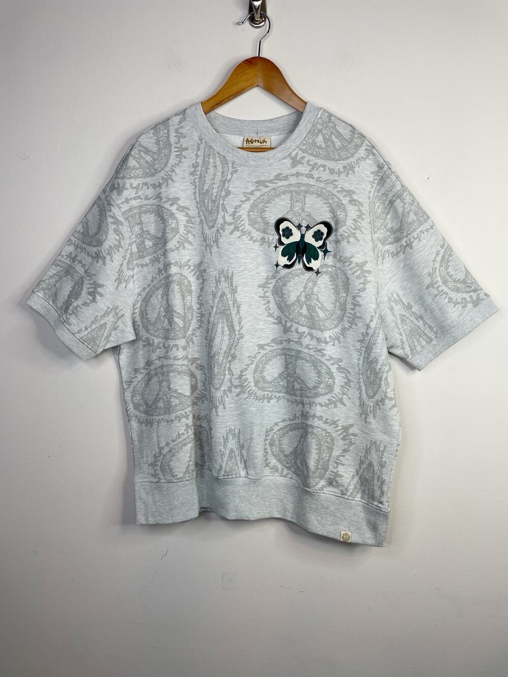 AGtawh Peace of Mind Sign Short Sleeve Sweatshirt Terry Shirt Gray Mens XL